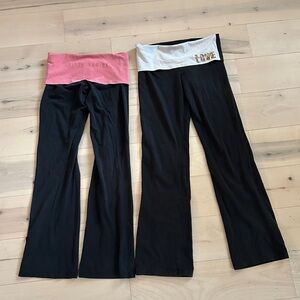 2 Victoria’s Secret PINK Yoga Pants Sequin/Fold Over Waist Small Black S/M